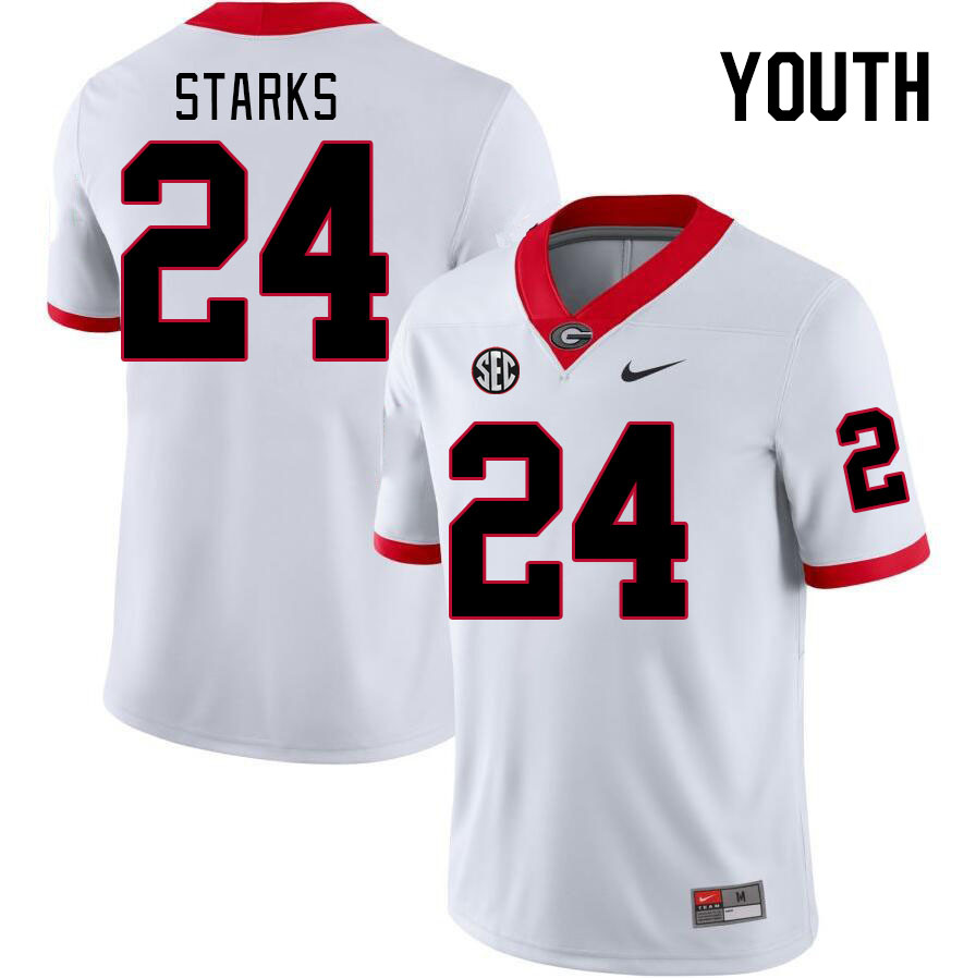 Georgia Bulldogs Youth Malaki Starks #24 White Stitched College UGA Football Jersey 23JS010OA